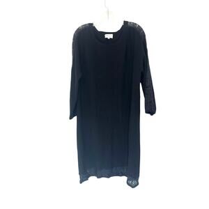 Milly Dress Black Basic Lace Stretch Crew Neck Cable Knit Sweater Dress‎ Large